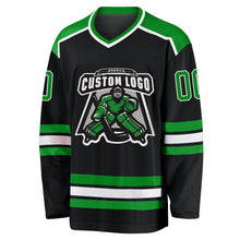 Laden Sie das Bild in den Galerie-Viewer, Uksn Individuelles Schwarz Grasgrün-Weiß Eishockey-Trikot