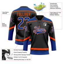 Laden Sie das Bild in den Galerie-Viewer, Uksn Individuelles Schwarz Royalblau-Orange Eishockey-Trikot mit Schnürkragen