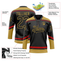 Laden Sie das Bild in den Galerie-Viewer, Uksn Individuelles Schwarz Altgold-Rot Eishockey-Trikot mit Schnürkragen