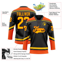Laden Sie das Bild in den Galerie-Viewer, Uksn Individuelles Schwarz Gelb-Orange Eishockey-Trikot mit Schnürkragen