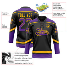 Laden Sie das Bild in den Galerie-Viewer, Uksn Individuelles Schwarz Violett-Gold Eishockey-Trikot mit Schnürkragen