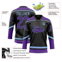 Laden Sie das Bild in den Galerie-Viewer, Uksn Individuelles Schwarz Violett-Hellblau Eishockey-Trikot mit Schnürkragen