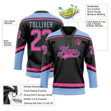 Laden Sie das Bild in den Galerie-Viewer, Uksn Individuelles Schwarz Pink-Hellblau Eishockey-Trikot mit Schnürkragen