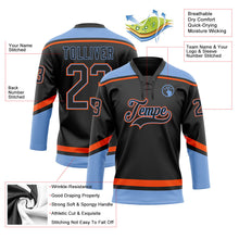 Laden Sie das Bild in den Galerie-Viewer, Uksn Individuelles Schwarz Puderblau-Orange Eishockey-Trikot mit Schnürkragen