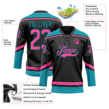 Laden Sie das Bild in den Galerie-Viewer, Uksn Individuelles Schwarz Pink-Petrol Eishockey-Trikot mit Schnürkragen