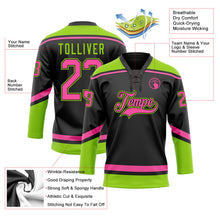 Laden Sie das Bild in den Galerie-Viewer, Uksn Individuelles Schwarz Pink-Neongrün Eishockey-Trikot mit Schnürkragen