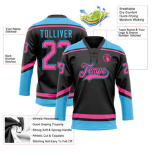 Laden Sie das Bild in den Galerie-Viewer, Uksn Individuelles Schwarz Pink-Himmelblau Eishockey-Trikot mit Schnürkragen