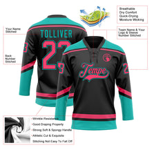 Laden Sie das Bild in den Galerie-Viewer, Uksn Individuelles Schwarz Neonpink-Aqua Eishockey-Trikot mit Schnürkragen