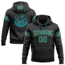 Laden Sie das Bild in den Galerie-Viewer, Uksn Individuelles Bestickt Schwarz Petrol-Altgold Football Pullover Sweatshirt Hoodie