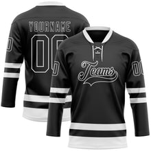 Laden Sie das Bild in den Galerie-Viewer, Uksn Individuelles Schwarz Weiß Eishockey-Trikot mit Schnürkragen