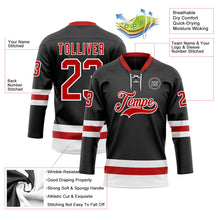 Laden Sie das Bild in den Galerie-Viewer, Uksn Individuelles Schwarz Rot-Weiß Eishockey-Trikot mit Schnürkragen