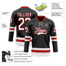 Laden Sie das Bild in den Galerie-Viewer, Uksn Individuelles Schwarz Weiß-Rot Eishockey-Trikot mit Schnürkragen