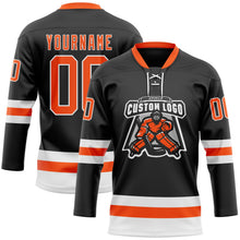 Laden Sie das Bild in den Galerie-Viewer, Uksn Individuelles Schwarz Orange-Weiß Eishockey-Trikot mit Schnürkragen