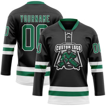 Laden Sie das Bild in den Galerie-Viewer, Uksn Individuelles Schwarz Kelly-Grün-Weiß Eishockey-Trikot mit Schnürkragen