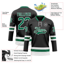 Laden Sie das Bild in den Galerie-Viewer, Uksn Individuelles Schwarz Kelly-Grün-Weiß Eishockey-Trikot mit Schnürkragen