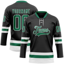 Laden Sie das Bild in den Galerie-Viewer, Uksn Individuelles Schwarz Kelly-Grün-Weiß Eishockey-Trikot mit Schnürkragen