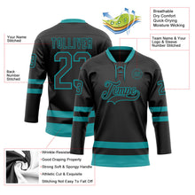 Laden Sie das Bild in den Galerie-Viewer, Uksn Individuelles Schwarz Petrol Eishockey-Trikot mit Schnürkragen