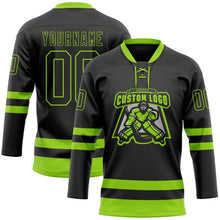 Laden Sie das Bild in den Galerie-Viewer, Uksn Individuelles Schwarz Neongrün Eishockey-Trikot mit Schnürkragen