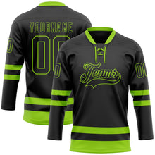 Laden Sie das Bild in den Galerie-Viewer, Uksn Individuelles Schwarz Neongrün Eishockey-Trikot mit Schnürkragen