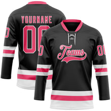 Laden Sie das Bild in den Galerie-Viewer, Uksn Individuelles Schwarz Neonpink-Weiß Eishockey-Trikot mit Schnürkragen