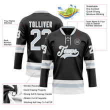 Laden Sie das Bild in den Galerie-Viewer, Uksn Individuelles Schwarz Silber-Weiß Eishockey-Trikot mit Schnürkragen