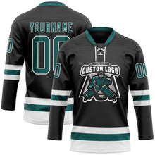 Laden Sie das Bild in den Galerie-Viewer, Uksn Individuelles Schwarz Mitternachtsgrün-Weiß Eishockey-Trikot mit Schnürkragen