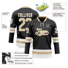 Laden Sie das Bild in den Galerie-Viewer, Uksn Individuelles Schwarz Vegas-Gold-Weiß Eishockey-Trikot mit Schnürkragen