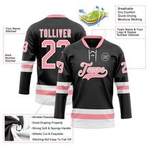 Laden Sie das Bild in den Galerie-Viewer, Uksn Individuelles Schwarz Mittelrosa-Weiß Eishockey-Trikot mit Schnürkragen