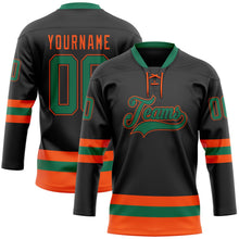 Laden Sie das Bild in den Galerie-Viewer, Uksn Individuelles Schwarz Kelly-Grün-Orange Eishockey-Trikot mit Schnürkragen