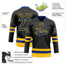 Laden Sie das Bild in den Galerie-Viewer, Uksn Individuelles Schwarz Royalblau-Gelb Eishockey-Trikot mit Schnürkragen