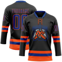 Laden Sie das Bild in den Galerie-Viewer, Uksn Individuelles Schwarz Royalblau-Orange Eishockey-Trikot mit Schnürkragen