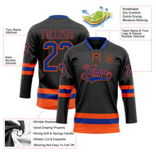 Laden Sie das Bild in den Galerie-Viewer, Uksn Individuelles Schwarz Royalblau-Orange Eishockey-Trikot mit Schnürkragen