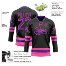 Laden Sie das Bild in den Galerie-Viewer, Uksn Individuelles Schwarz Violett-Pink Eishockey-Trikot mit Schnürkragen