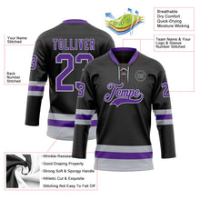Laden Sie das Bild in den Galerie-Viewer, Uksn Individuelles Schwarz Violett-Grau Eishockey-Trikot mit Schnürkragen