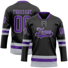 Laden Sie das Bild in den Galerie-Viewer, Uksn Individuelles Schwarz Violett-Grau Eishockey-Trikot mit Schnürkragen