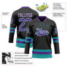 Laden Sie das Bild in den Galerie-Viewer, Uksn Individuelles Schwarz Violett-Petrol Eishockey-Trikot mit Schnürkragen