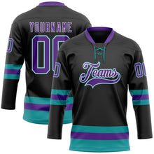 Laden Sie das Bild in den Galerie-Viewer, Uksn Individuelles Schwarz Violett-Petrol Eishockey-Trikot mit Schnürkragen
