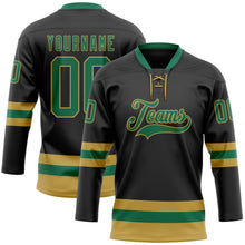 Laden Sie das Bild in den Galerie-Viewer, Uksn Individuelles Schwarz Kelly-Grün-Altgold Eishockey-Trikot mit Schnürkragen