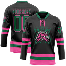 Laden Sie das Bild in den Galerie-Viewer, Uksn Individuelles Schwarz Kelly-Grün-Pink Eishockey-Trikot mit Schnürkragen