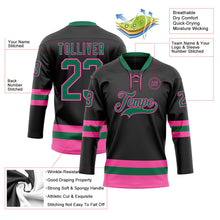 Laden Sie das Bild in den Galerie-Viewer, Uksn Individuelles Schwarz Kelly-Grün-Pink Eishockey-Trikot mit Schnürkragen