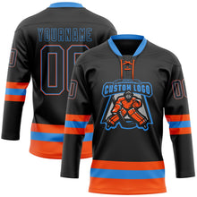 Laden Sie das Bild in den Galerie-Viewer, Uksn Individuelles Schwarz Puderblau-Orange Eishockey-Trikot mit Schnürkragen