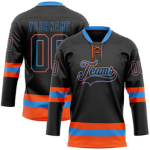 Laden Sie das Bild in den Galerie-Viewer, Uksn Individuelles Schwarz Puderblau-Orange Eishockey-Trikot mit Schnürkragen