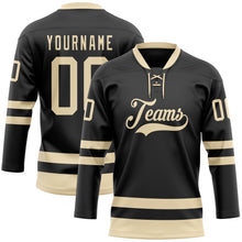 Laden Sie das Bild in den Galerie-Viewer, Uksn Individuelles Schwarz Creme Eishockey-Trikot mit Schnürkragen