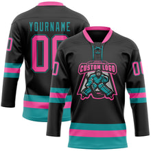 Laden Sie das Bild in den Galerie-Viewer, Uksn Individuelles Schwarz Pink-Petrol Eishockey-Trikot mit Schnürkragen