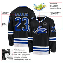 Laden Sie das Bild in den Galerie-Viewer, Uksn Individuelles Schwarz Royalblau-Weiß Eishockey-Trikot