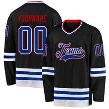 Laden Sie das Bild in den Galerie-Viewer, Uksn Individuelles Schwarz Royalblau-Rot Eishockey-Trikot