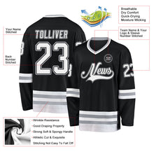 Laden Sie das Bild in den Galerie-Viewer, Uksn Individuelles Schwarz Weiß-Grau Eishockey-Trikot