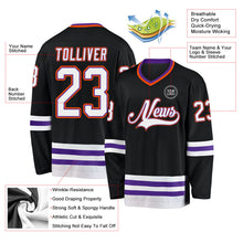 Laden Sie das Bild in den Galerie-Viewer, Uksn Individuelles Schwarz Violett-Orange Eishockey-Trikot