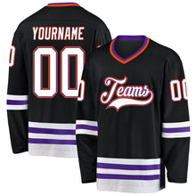 Laden Sie das Bild in den Galerie-Viewer, Uksn Individuelles Schwarz Violett-Orange Eishockey-Trikot