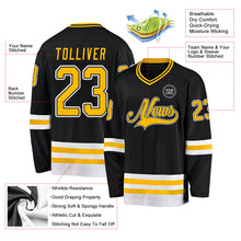 Laden Sie das Bild in den Galerie-Viewer, Uksn Individuelles Schwarz Gold-Weiß Eishockey-Trikot